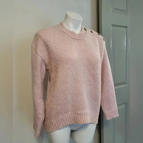 J.Crew Button Shoulder Crewneck Alpaca/Wool Blend Pink Sweater(XS) - Picture 3 of 10